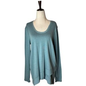 Nvelop‎ Shirt Women Medium Blue Knit Silk Trim Asymmetric Hem Bridgette Top NWT